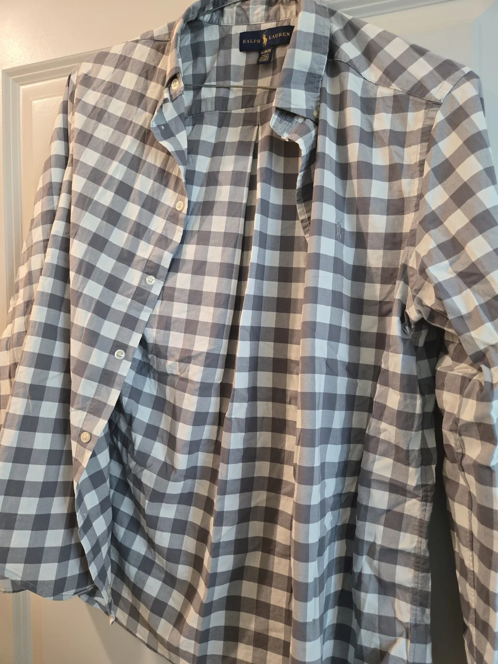 Ralph Lauren Men's Grey and White Check Button-Down Shirt